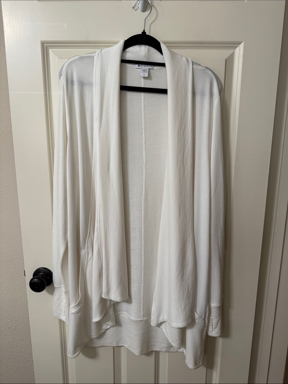 Athleta White/Cream Pranayama Wrap Draped Open-Front Cardigan